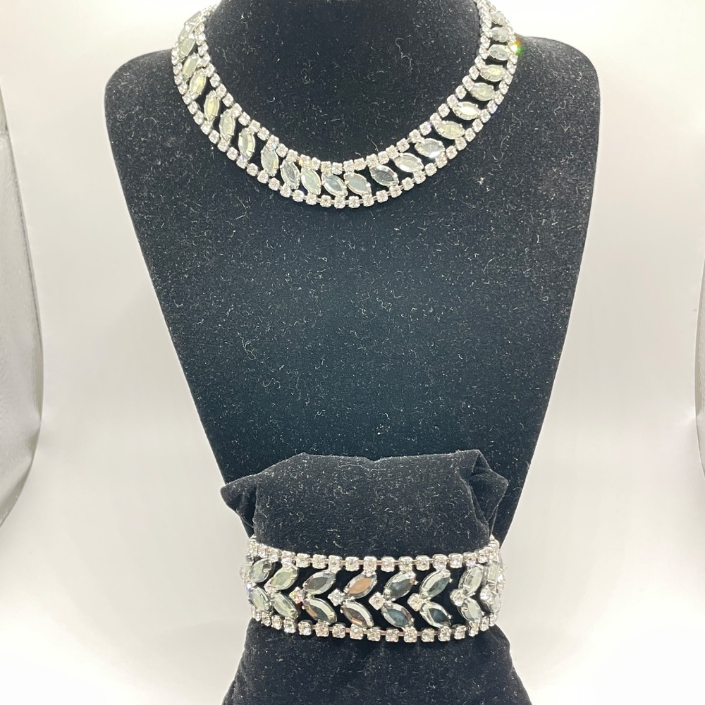 Kramer of NY Vintage Smoky Rhinestone Necklace Bracelet Set